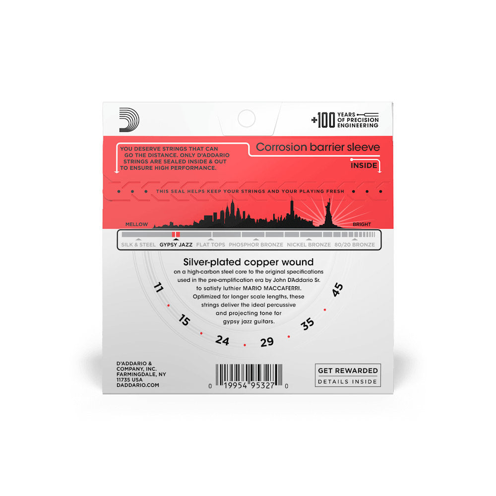 D’Addario EJ83M Medium Ball End Acoustic Guitar Strings - Gypsy Jazz Guitar - Silver-Wound - 11-45 - Bananas at Large®