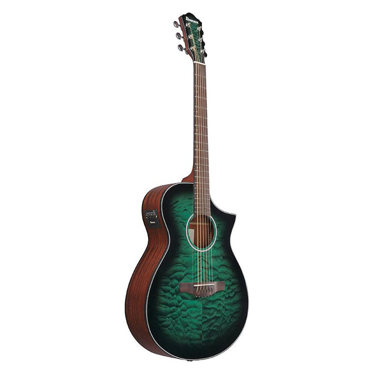 Ibanez AEWC16QA Acoustic-Electric Guitar - Transparent Emerald Burst High Gloss/Natural High Gloss