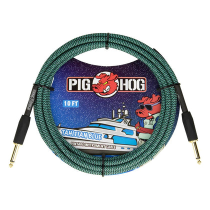 Pig Hog PCH10TAB 10 ft. Woven Instrument Cable - Tahitian Blue
