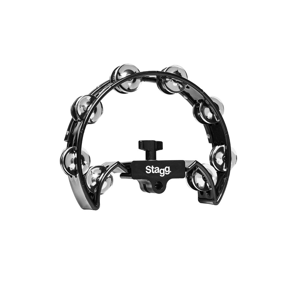 Stagg Half Moon Cutaway Tambourine for Hi-Hat Stand - 16 Jingles - Black - Bananas at Large®
