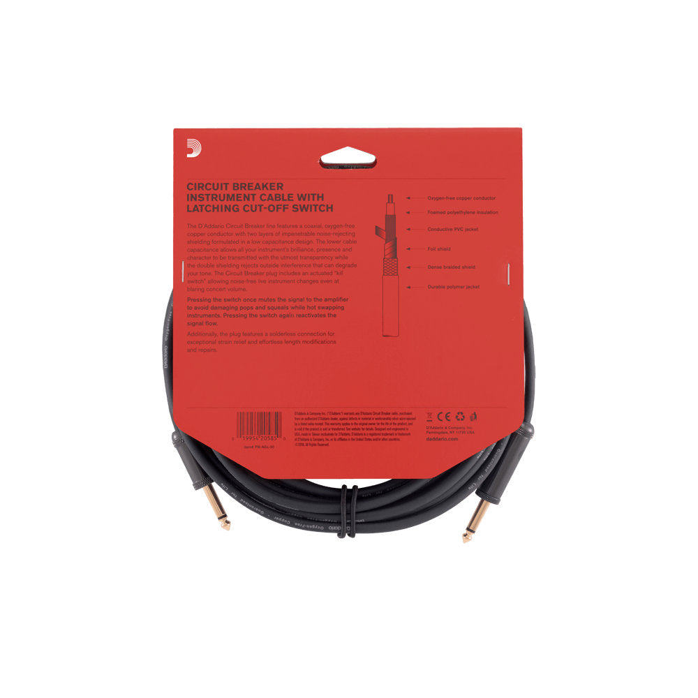 D'Addario Circuit Breaker Instrument Cable - Straight to Straight with Latching Switch - 30 ft.