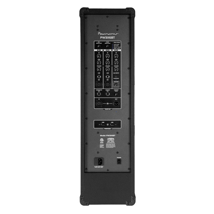 Powerwerks PW3X6BT 3-Channel PA Tower w/ Bluetooth 2-Band EQ - 300-Watt