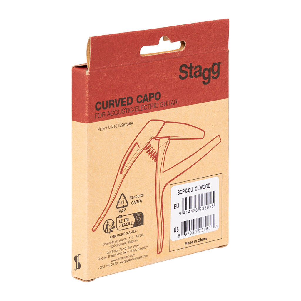 Stagg Curved Trigger Capo for Acoustic or Electric Guitar - Light Wood
