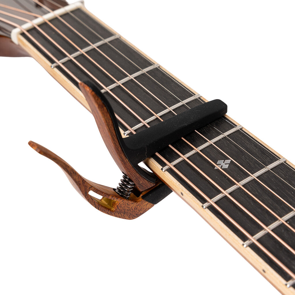 Stagg Curved Trigger Capo for Acoustic or Electric Guitar - Dark Wood