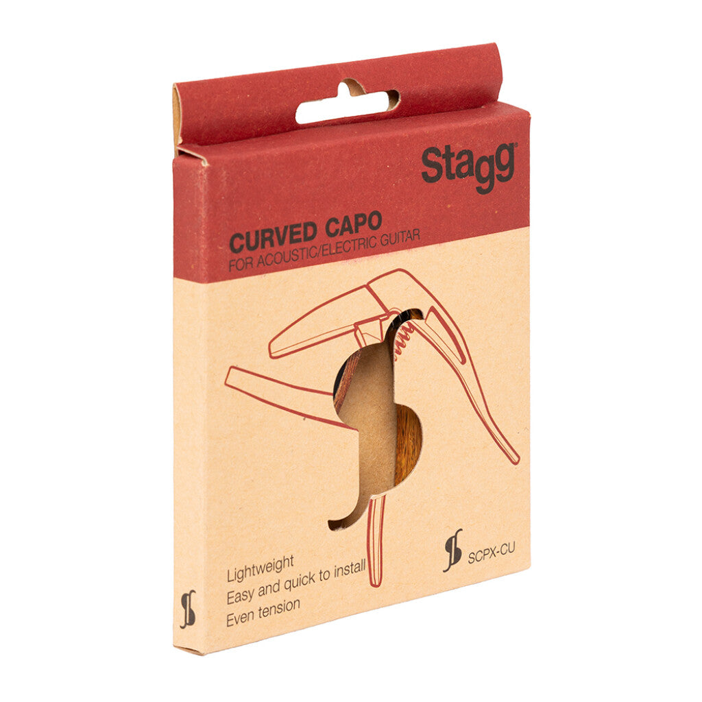 Stagg Curved Trigger Capo for Acoustic or Electric Guitar - Dark Wood