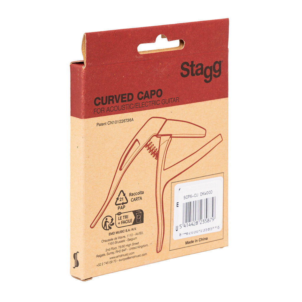 Stagg Curved Trigger Capo for Acoustic or Electric Guitar - Dark Wood