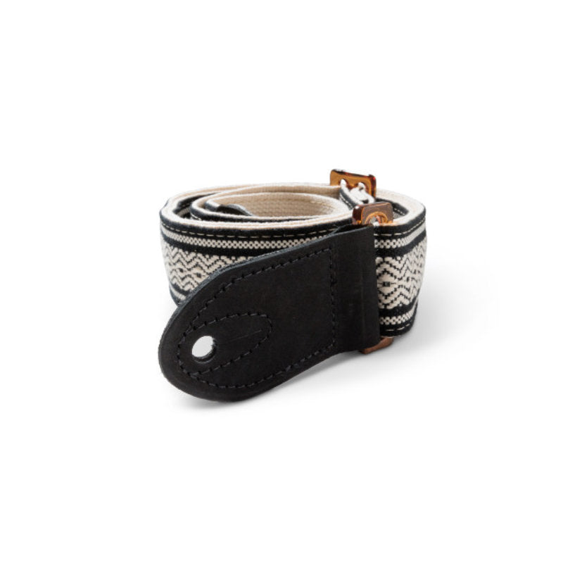 Taylor Academy Strap Jacquard Leather & Cotton Guitar Strap - 2in - White/Black/Amber Buckle - Bananas at Large®