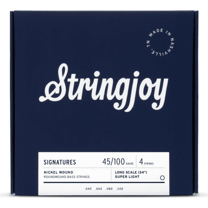 Stringjoy Super Light Gauge (45-100) 4 String Long Scale Nickel Wound Bass Guitar Strings