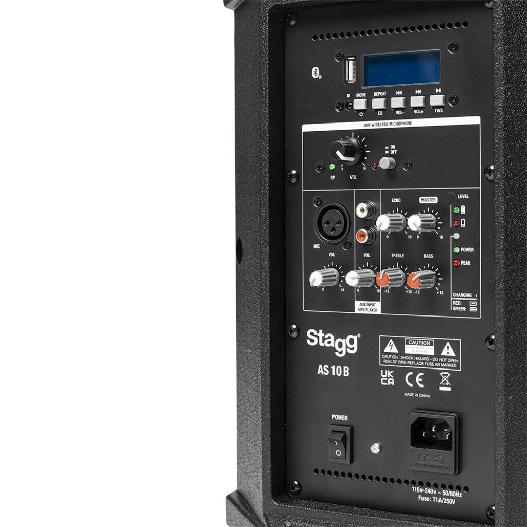 Stagg 10 in. Active Speaker w/ Wireless Mic 125-Watts - Bluetooth and Battery Powered - Bananas at Large®