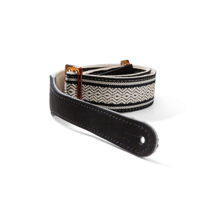 Taylor Academy Strap Jacquard Leather & Cotton Guitar Strap - 2in - White/Black/Amber Buckle - Bananas at Large®