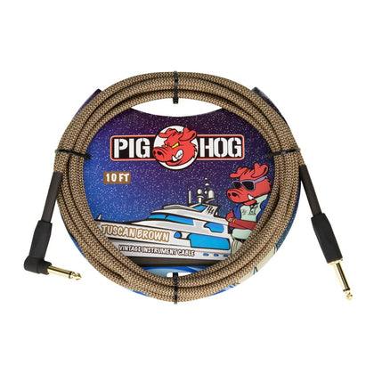 Pig Hog PCH10TBRR 10 ft. Woven Right-Angle Instrument Cable - Tuscan Brown
