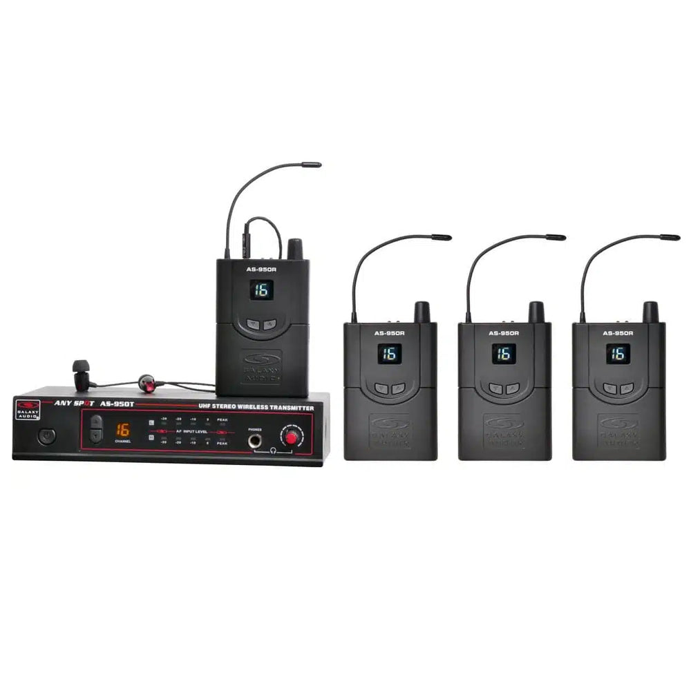 Galaxy Audio AS-950-4 16 Channel Stereo Wireless In-Ear Monitor System 4 Receiver Band Pack