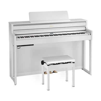 Roland HP-704 Digital Upright Piano with Stand and Bench - White