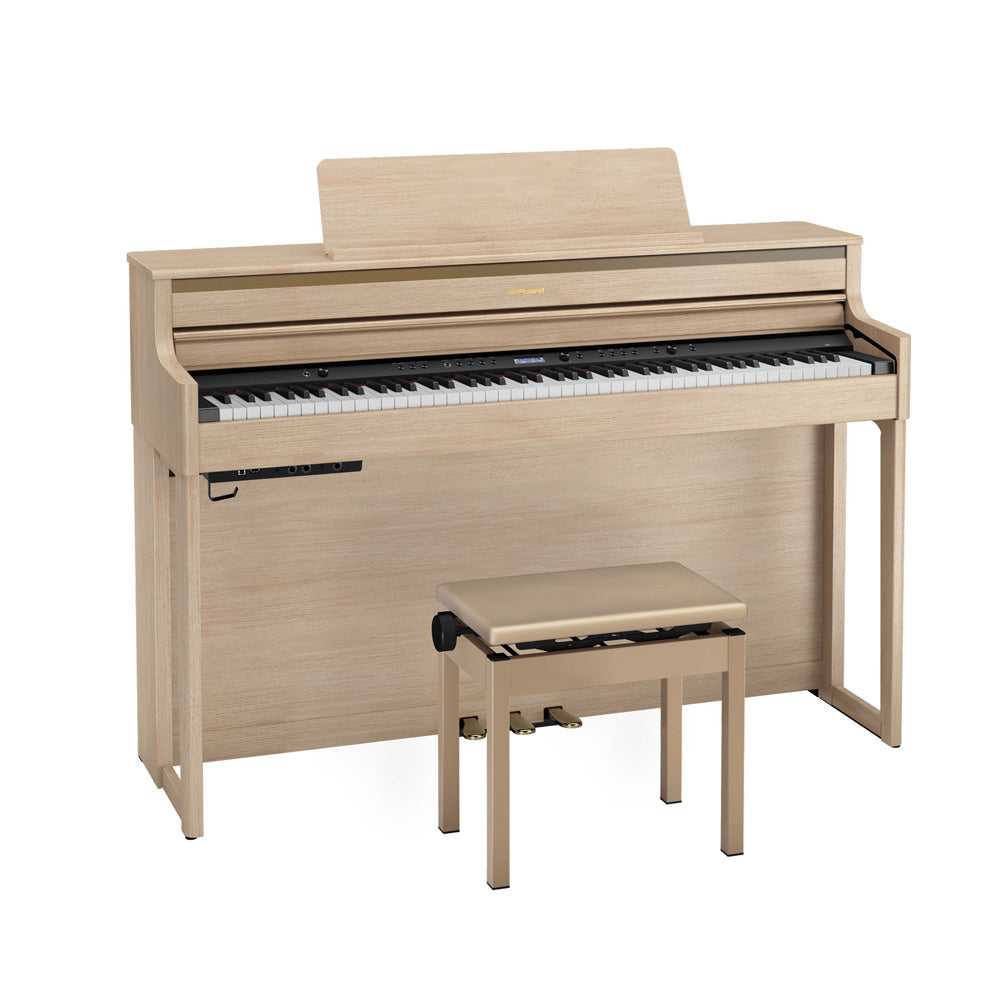Roland HP-704 Digital Upright Piano with Stand and Bench - Light Oak