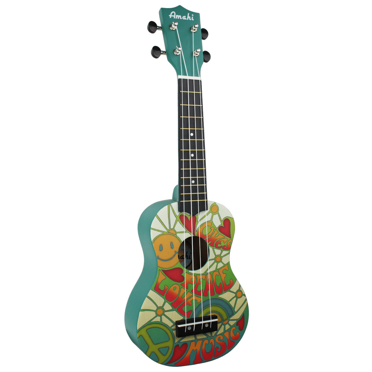 Amahi PANDA2 Panda Peace, Love & Music Ukulele, Soprano Ukulele w/ Bag