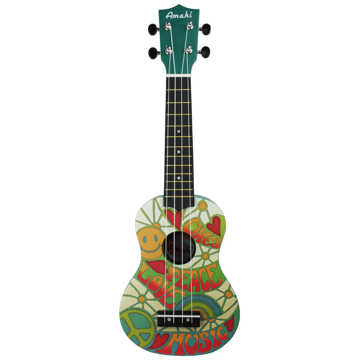 Amahi PANDA2 Panda Peace, Love & Music Ukulele, Soprano Ukulele w/ Bag