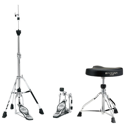 Tama Iron Cobra 200 Drum Hardware Bundle with HP200P Drum Pedal - HH205S Hi-Hat Stand - and HT250 1st Chair Drum Throne (Saddle Seat)