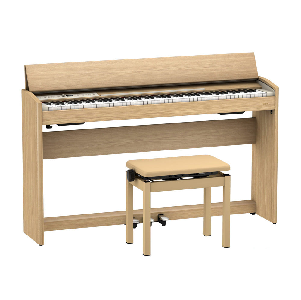 Roland F-701 Digital Upright Piano with Stand and Bench - Light Oak - Bananas at Large®