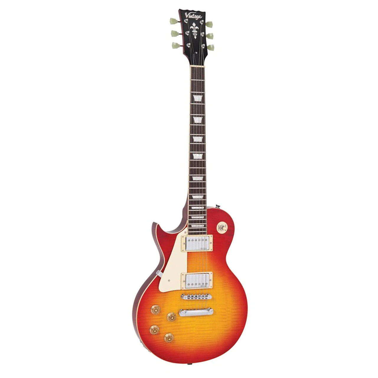 Vintage Guitars LV100CS Left-Handed ReIssued LP Style Electric Guitar - Flame Top Cherry Sunburst