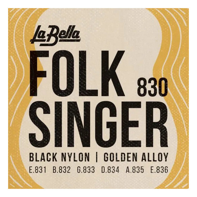 La Bella 830 Folksinger Golden Alloy  Medium Tension Nylon Guitar Strings - Black Nylon - Bananas at Large®