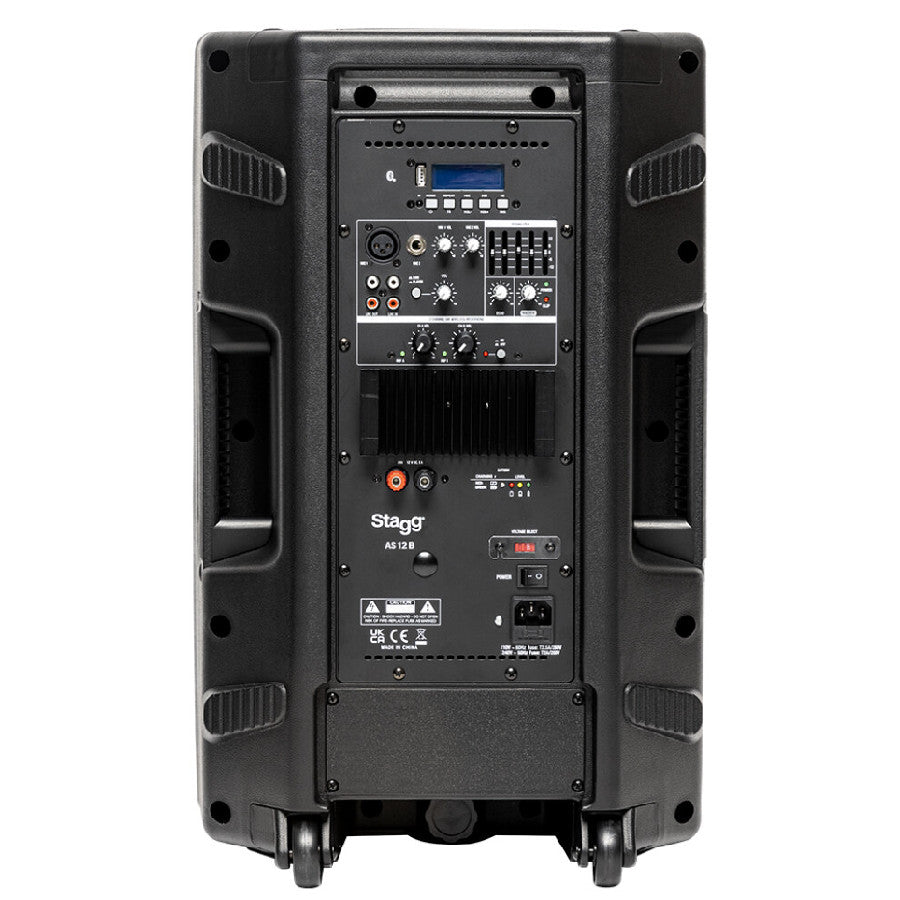 Stagg AS12B Battery-Powered 150-Watts 12 in. 2-Way Active Speaker with Bluetooth and 2 UHF Wireless Mics - Bananas at Large®