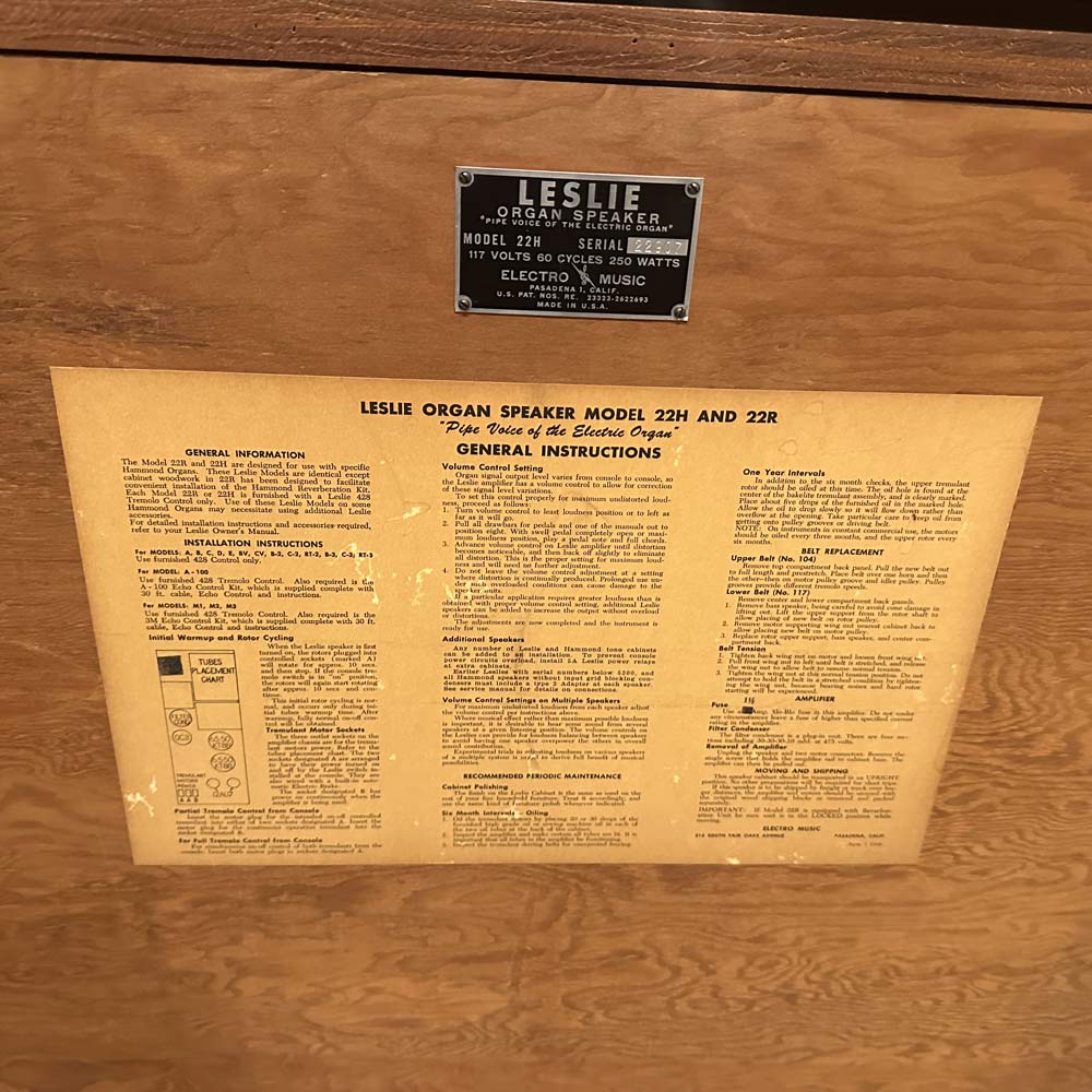Leslie 22H Vintage Rotary Speaker Amp Cabinet for Hammond Organs (Pre-Owned)