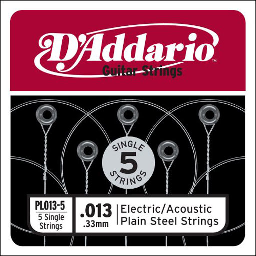 D’Addario PL013-5 Single 5-Pack Single Plain Steel 013 - Bananas at Large®