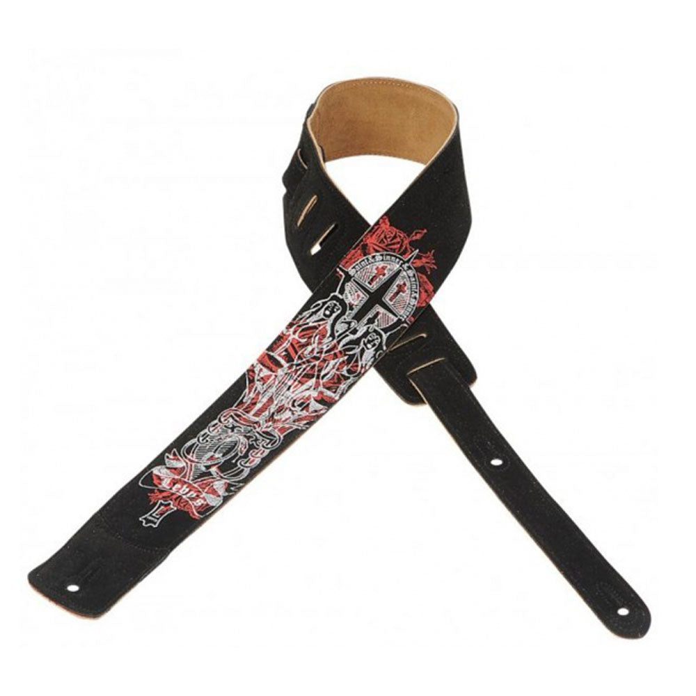 Levys MS1P-002 Suede 2.5 in. Guitar Strap - Black with Red and White Pattern
