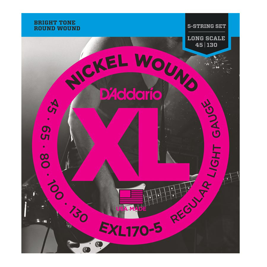 D'Addario EXL170-5 Light Nickel Wound Long Scale 5-String Bass Gauge 45-130 - Bananas At Large®