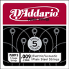 Daddario PL009-5 Single 5-Pack Single Plain Steel 009 - Bananas at Large®