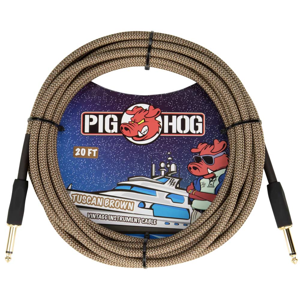 Pig Hog PCH20TBR Straight to Straight Vintage Woven Instrument Cable - Tuscan Brown - 20 ft.