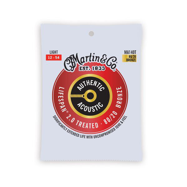 Martin MA140T Authentic Treated Acoustic Guitar String Set, Light - 80/20 Phosphor Bronze