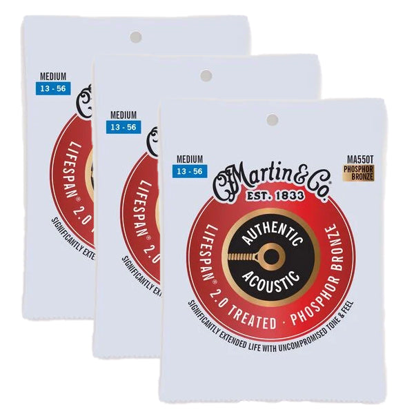 Martin MA550T Authentic Treated Acoustic Guitar String Set (3 Pack), M ...