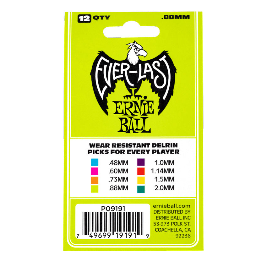 Ernie Ball .88mm Everlast Tortex Picks, 12-Pack, Green