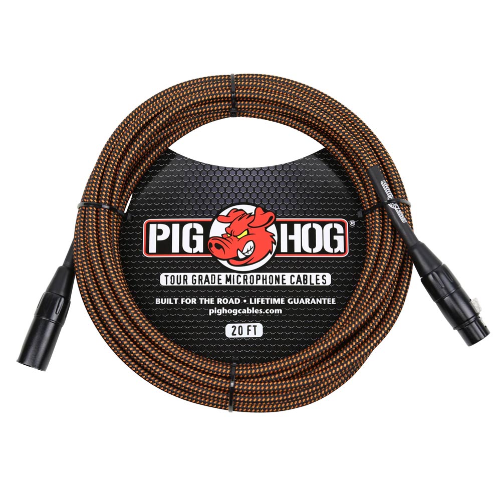 Pig Hog PHM20ORG Black & Orange Woven Microphone Cable - 20 ft.