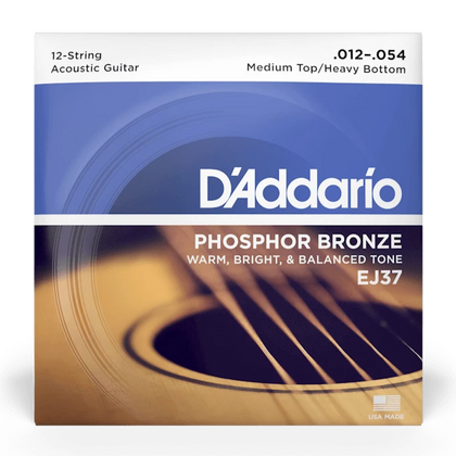 D'Addario EJ37 12-String Phosphor Bronze Acoustic Guitar Strings, Medium Top/Heavy Bottom, 12-54