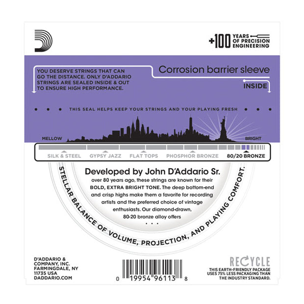 D'Addario EJ13 Acoustic Phosphor Bronze 80/20 Custom Light - Bananas at Large®
