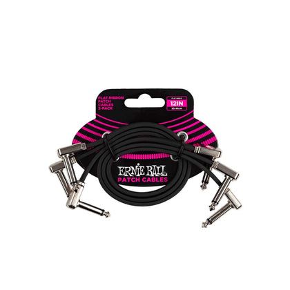 Ernie Ball P06222 Flat Ribbon Angle to Angle Patch Cable - 3 Pack - 1 ft.