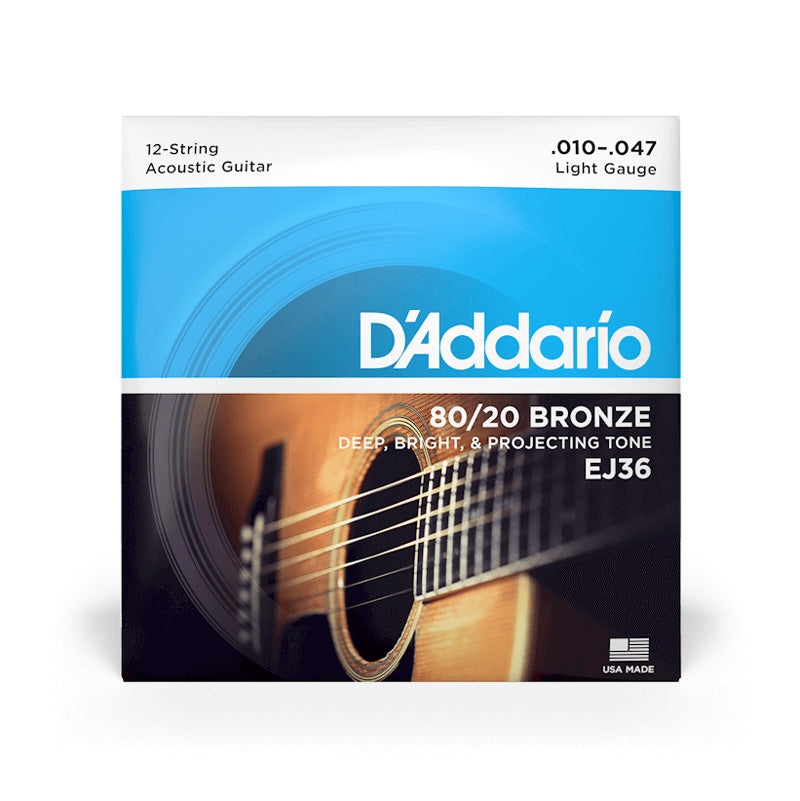 D'Addario EJ36 80/20 Bronze Regular Light 12-String Set, 10-47 - Bananas at Large®