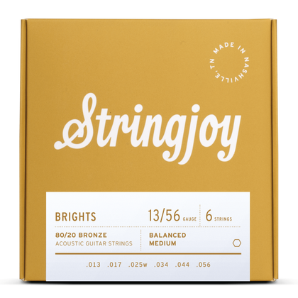 Stringjoy Brights | Medium Gauge (13-56) 80/20 Bronze Acoustic Guitar Strings