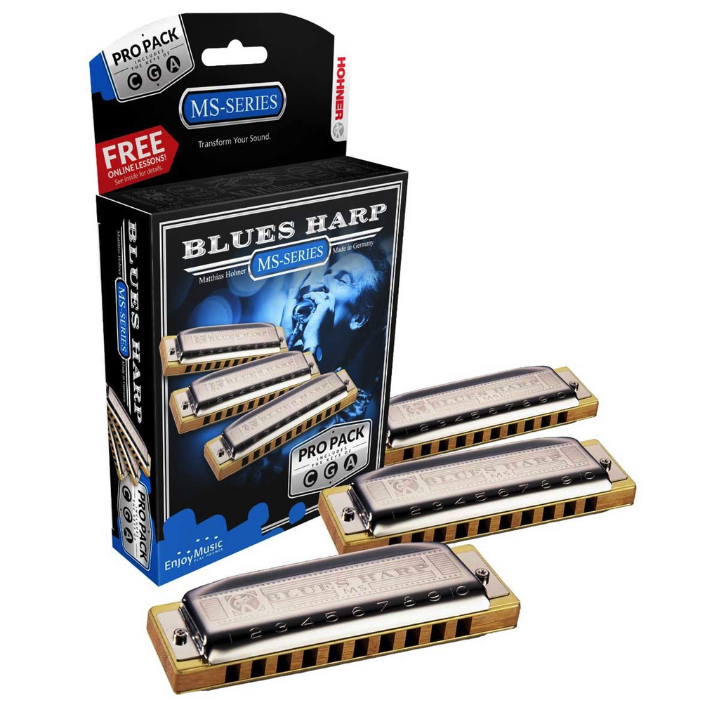 Hohner 3P532BX Blues Harp Harmonica, Pro Pack, Keys of C, G, and A Major - Bananas At Large®