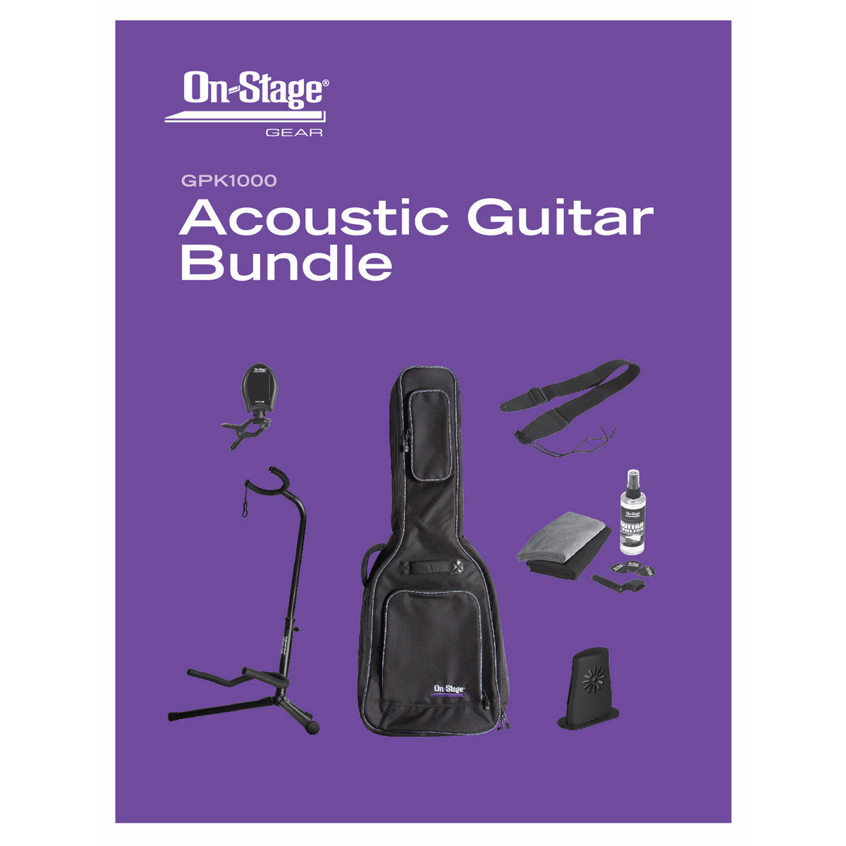 Acoustic Guitar Case, Stand, Tuner and more Bundle