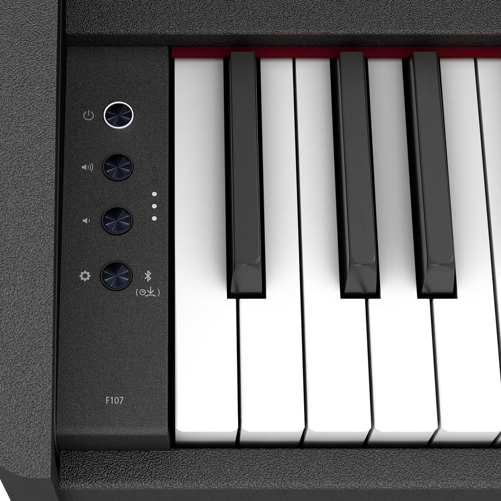 Roland F-107 Digital Upright Piano with Stand, Bench, and Pedals - Black - Bananas at Large®