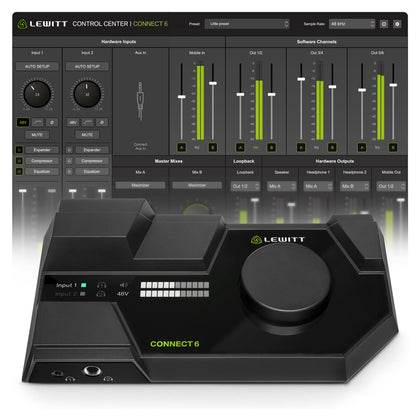 Lewitt  Connect 6  DSP-powered Dual USB-C audio interface with game-changing flexibility for creators and musicians.