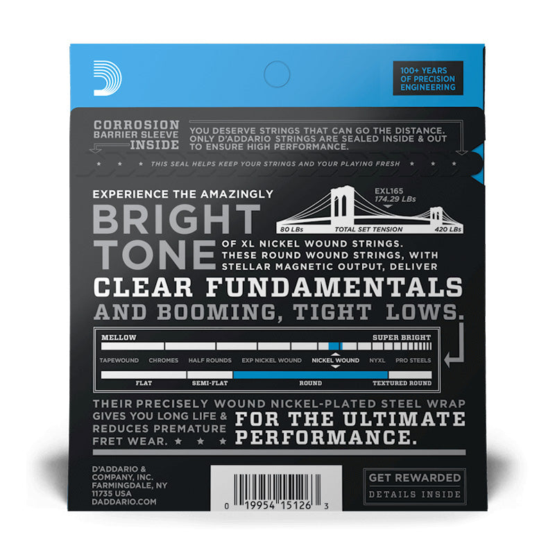 D'Addario EXL165 45-105 Custom Light/Long Scale Set Nickel Wound Electric Bass Strings - Bananas at Large®