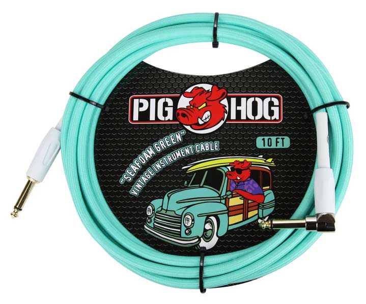 Pig Hog PCH10SGR Vintage Series Straight to Angle Instrument Cable - Seafoam Green - 10 ft. - Bananas at Large®