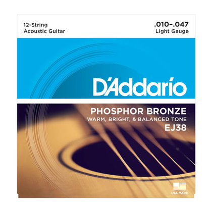 D'Addario EJ38 12-String Acoutic Guitar Phosphor Bronze Strings Light 10-47 - Bananas At Large®