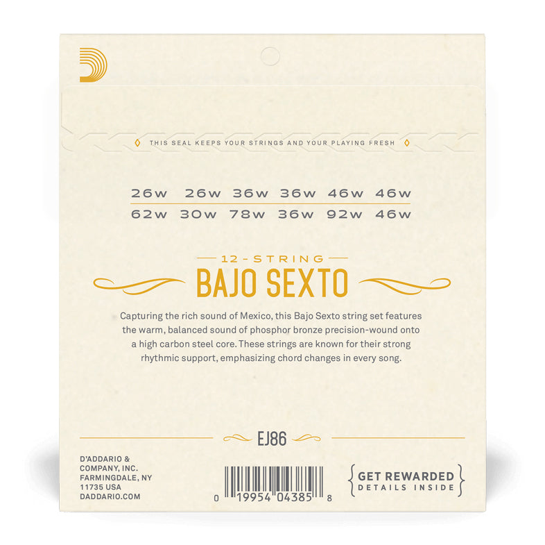 D'Addario EJ86 Bajo Sexto Strings Loop End - Bananas at Large®