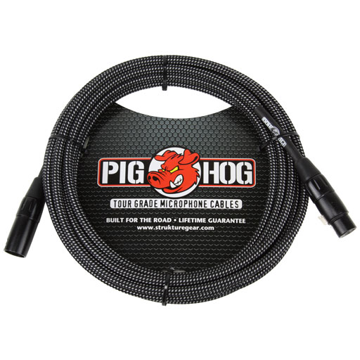 PigHog PHM20BKW Black and White Woven Mic Cable, 20ft XLR - Bananas at Large