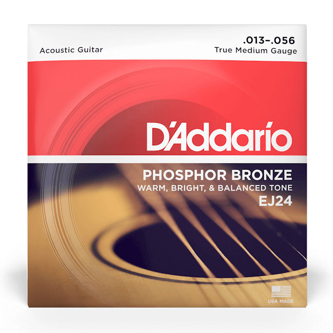 D'Addario EJ24 True Medium Phosphor Bronze Set Acoustic Guitar Strings, 13-56